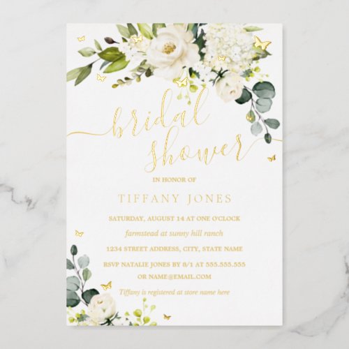 Gold Butterfly Champagne Floral Bridal Shower  Foil Invitation