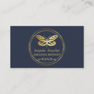 Gold butterfly, circle frame designer business card