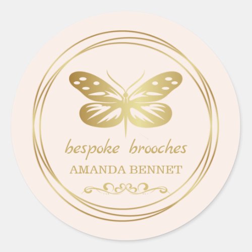Gold butterfly circle frame designer classic round sticker