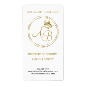 Gold butterfly, circle frame feminine monogram label
