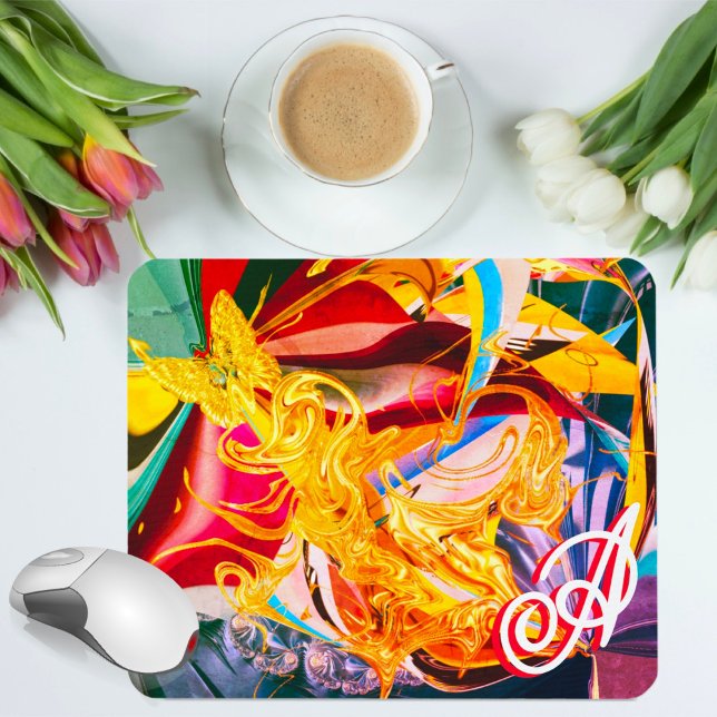 Gold Butterfly Fiery Monogram Liquid Abstract Mouse Pad (Creator Uploaded)