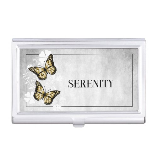 Gold Butterfly Floral Business Card Case