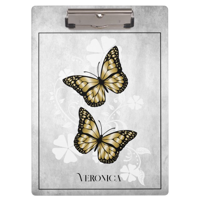Gold Butterfly Floral Clipboard (Front)