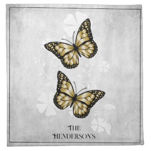 Gold Butterfly Floral Cloth Napkin