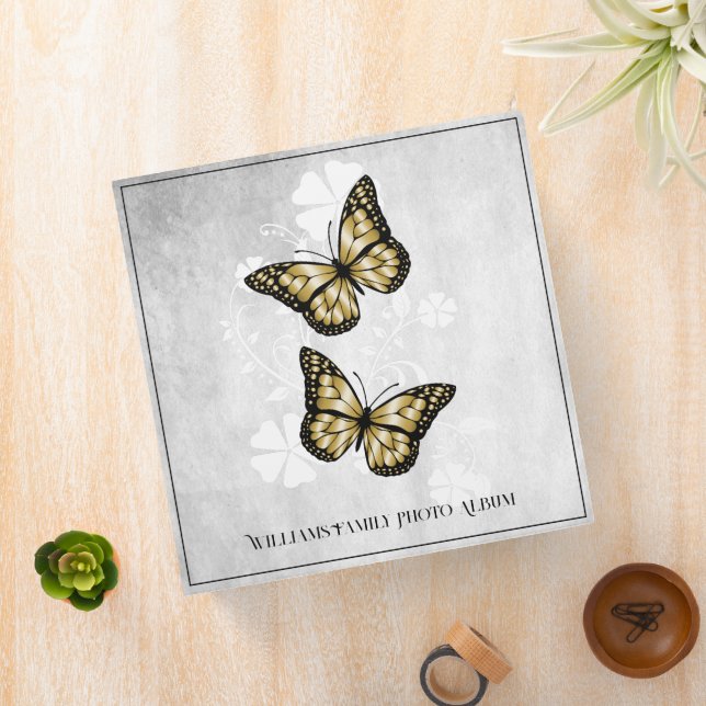 Gold Butterfly Floral Family Photo Album 3 Ring Binder (In Situ)