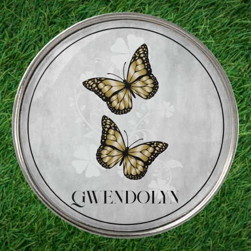 Gold Butterfly Floral Golf Ball Marker