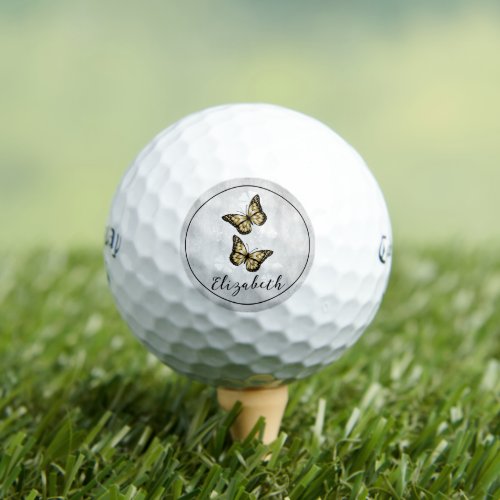 Gold Butterfly Floral Golf Balls