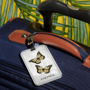 Gold Butterfly Floral Luggage Tag