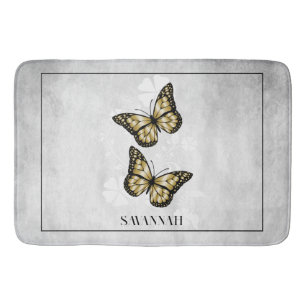 Gold Butterfly Floral Personalized Bath Mat
