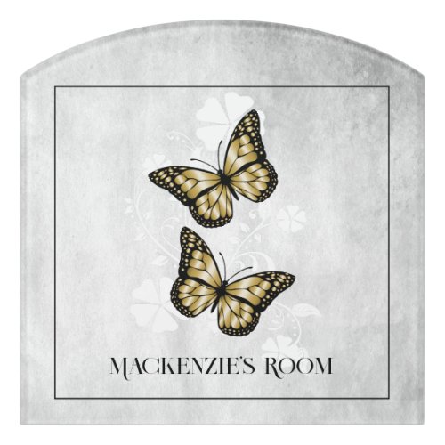 Gold Butterfly Floral Personalized Door Sign