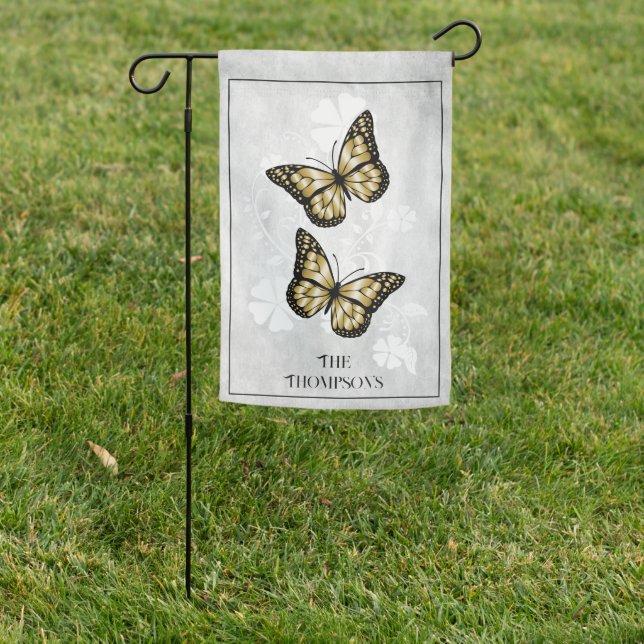 Gold Butterfly Floral Personalized Garden Flag (In SItu)