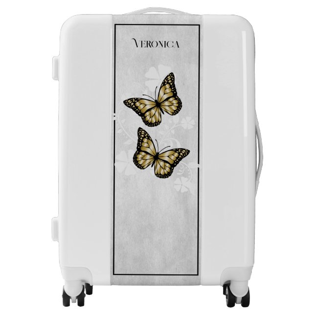 Gold Butterfly Floral Personalized Luggage (Front)