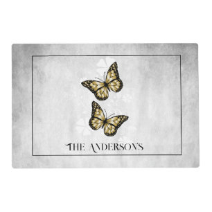Gold Butterfly Floral Personalized Placemat