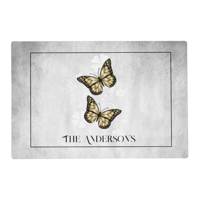 Gold Butterfly Floral Personalized Placemat (Front)
