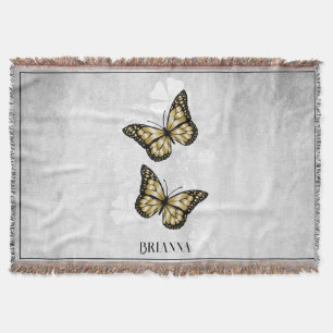Gold Butterfly Floral Personalized Throw Blanket