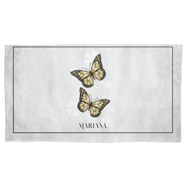 Gold Butterfly Floral Pillow Case (Front)