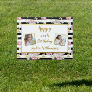 Gold Butterfly Floral Theme Birthday Photo Yard Sign