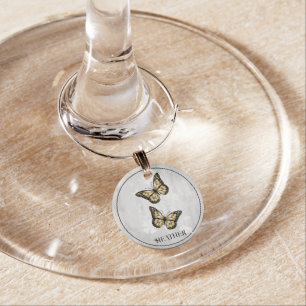 Gold Butterfly Floral Wine Charm