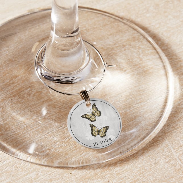 Gold Butterfly Floral Wine Charm (In Situ)