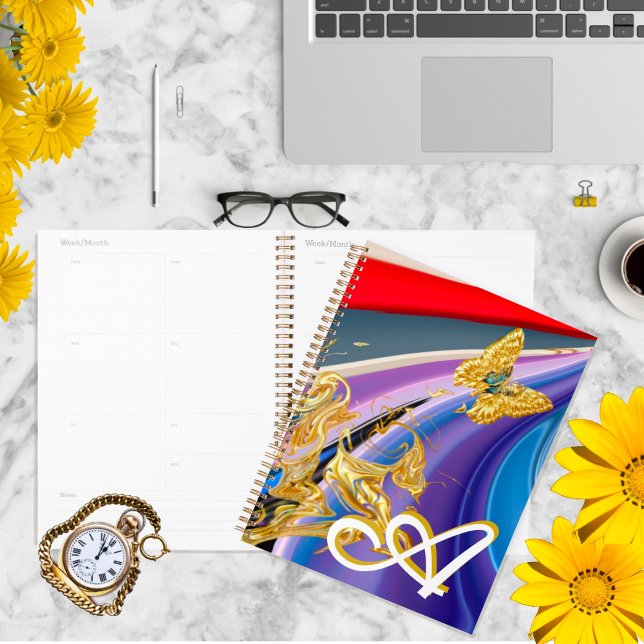 Gold Butterfly Flower Monogram Liquified Abstract  Planner (Creator Uploaded)