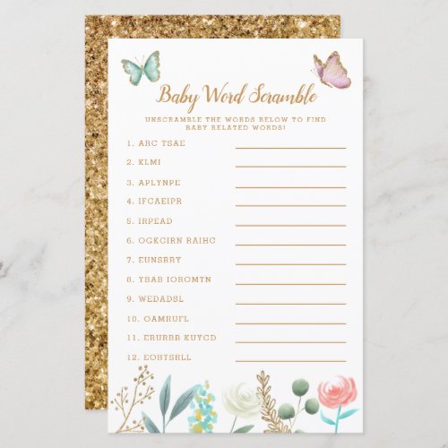 Gold Butterfly Garden Baby Word Scramble Game