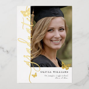Gold Butterfly Graduate Photo Graduation Party Foil Invitation