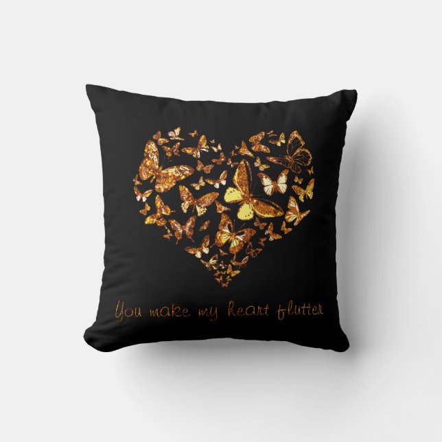 Gold Butterfly Heart Throw Pillow (Front)
