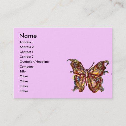 GOLD BUTTERFLY IN BLUE AND PINK BUSINESS CARD