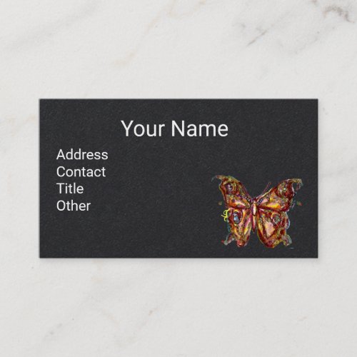 GOLD BUTTERFLY IN BLUE Black Paper Business Card