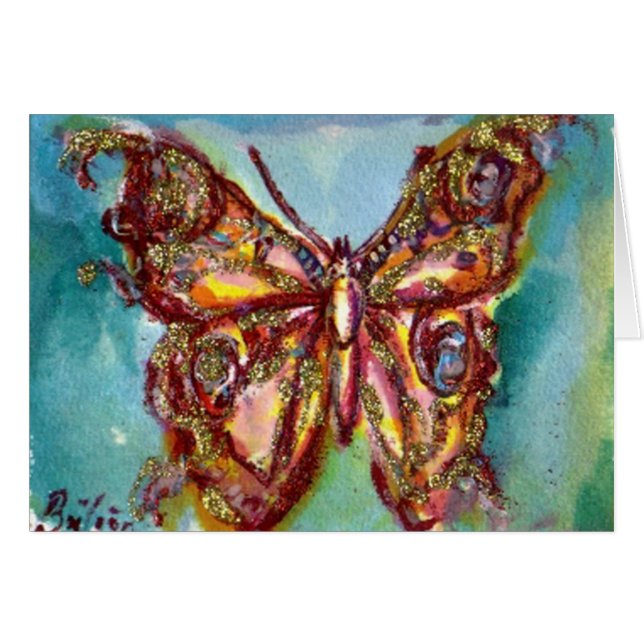 GOLD BUTTERFLY IN BLUE CARDS (Front Horizontal)