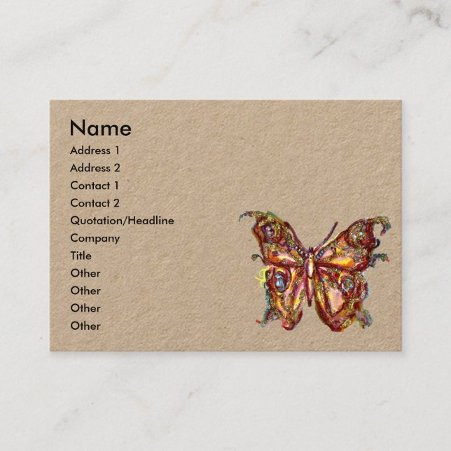 GOLD BUTTERFLY IN BLUE Kraft Paper Business Card (Front)