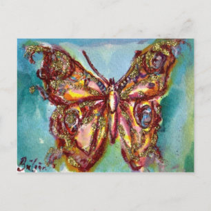 GOLD BUTTERFLY IN BLUE POSTCARD