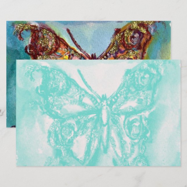 GOLD BUTTERFLY IN BLUE STATIONERY (Front/Back)