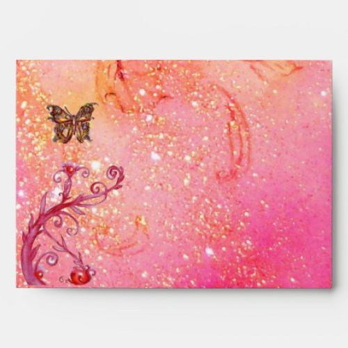 GOLD BUTTERFLY IN PINK SPARKLES AND SWIRLS ENVELOPE