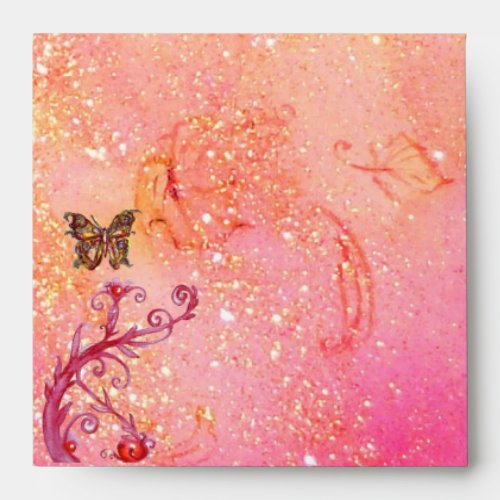 GOLD BUTTERFLY IN PINK SPARKLES AND SWIRLS ENVELOPE