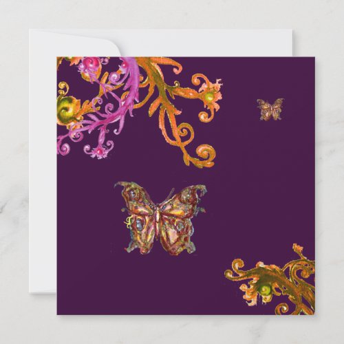 GOLD BUTTERFLY IN PURPLE Elegant Classy Wedding Invitation