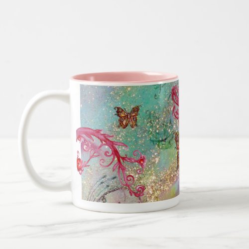 GOLD BUTTERFLY IN SPARKLES 2 pink red blue green Two_Tone Coffee Mug