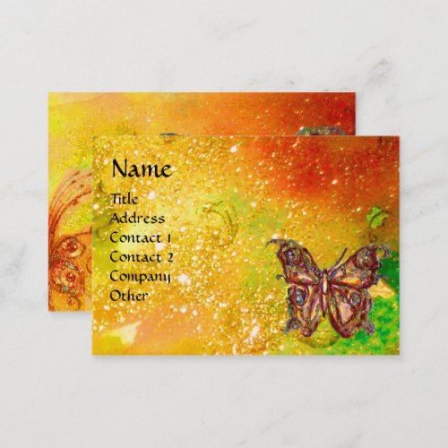 GOLD BUTTERFLY IN YELLOW GREEN RED BROWN SPARKLES BUSINESS CARD