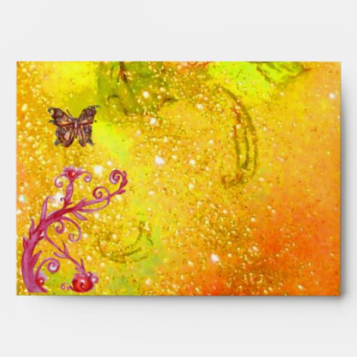 GOLD BUTTERFLY IN YELLOW SPARKLES AND SWIRLS ENVELOPE