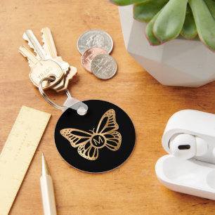 Gold Butterfly Monogram Personalized Keychain