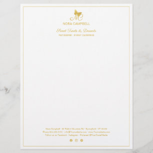Gold Butterfly Monogram Social Media Small Border Letterhead