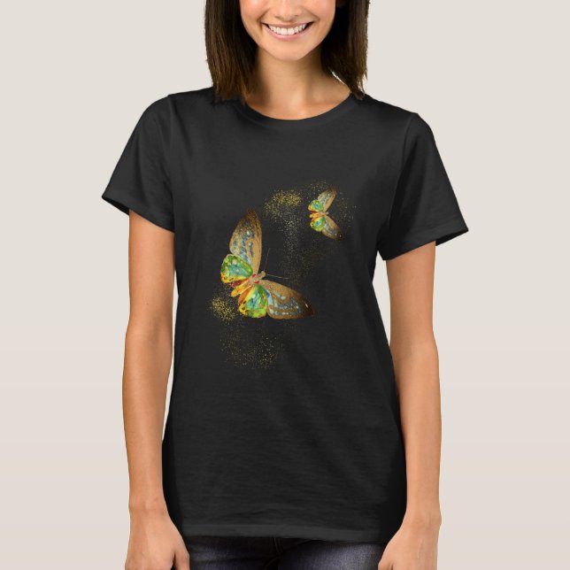 *~* Gold Butterfly on Gold Dust Glitter Black T-Shirt (Front)