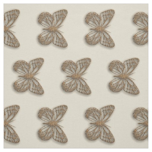 Gold Butterfly Pattern Off white Fabric