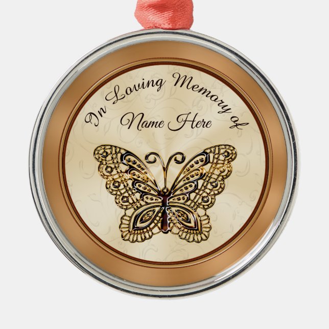 Gold Butterfly Personalized Remembrance Ornaments (Front)