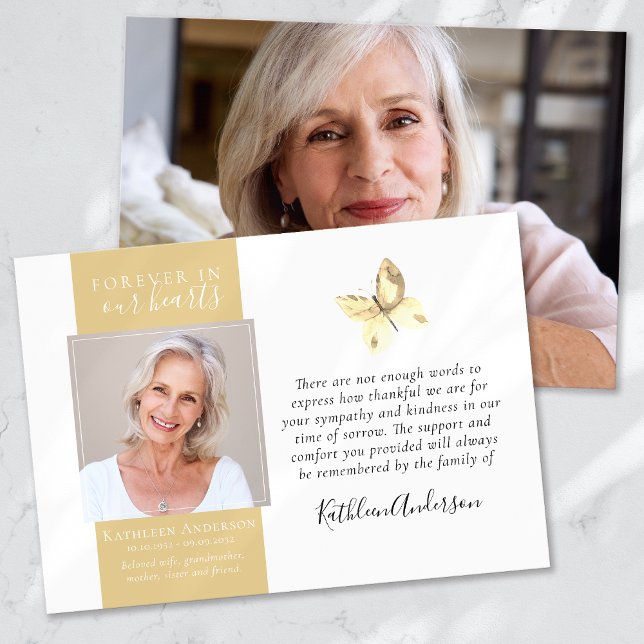 Gold Butterfly Photo Funeral Thank You Cards (Creator Uploaded)