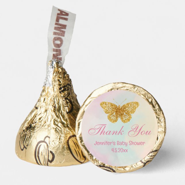 gold butterfly pink baby shower thank you hershey®'s kisses® (Front)