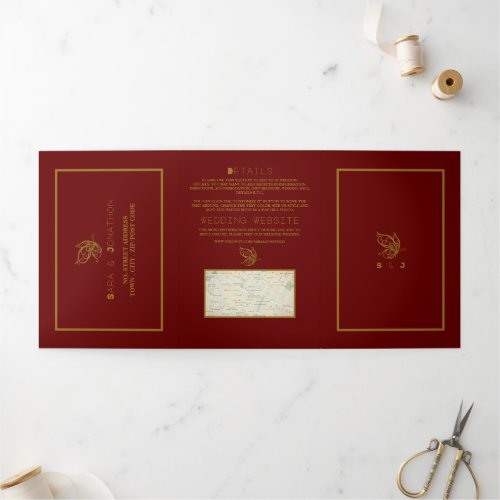 Gold Butterfly Red  Gold Wedding Suite Tri_Fold Invitation