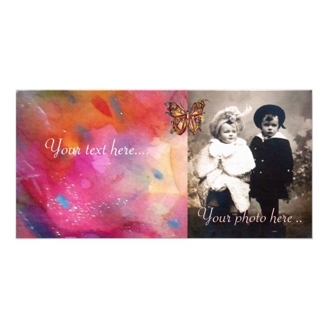 GOLD BUTTERFLY / RED PINK BLUE ABSTRACT CARD (Front)