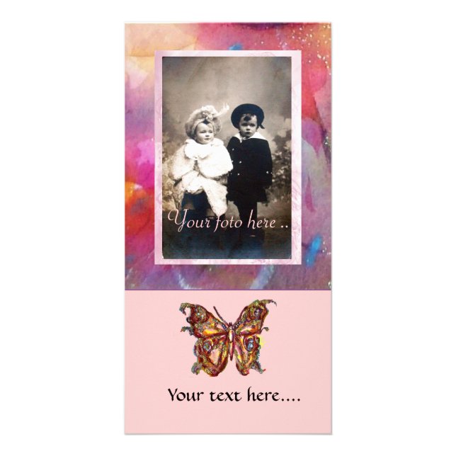 GOLD BUTTERFLY / RED PINK BLUE ABSTRACT CARD (Front)
