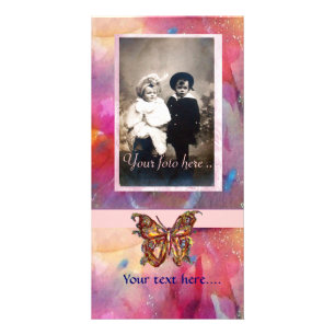 GOLD BUTTERFLY / RED PINK BLUE ABSTRACT CARD